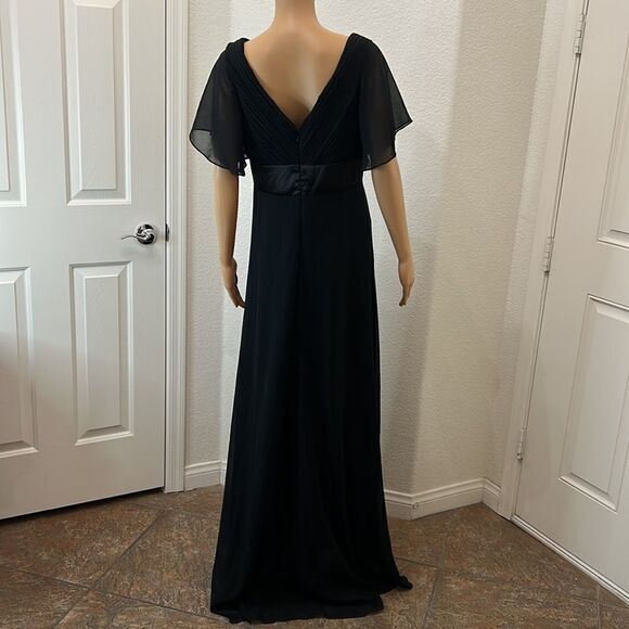 Ever Pretty Black Dress US 10 V Neck Lined Sash Waist Maxi Formal 💯 Polyester - Picture 5 of 8